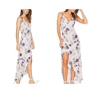 ASTR The Label Penelope Maxi Dress Gray Purple Floral Wrap Women's Small S